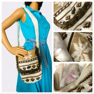 Gap Boho Purse Crochet Crossbody/Handbag Purse Faux Fur